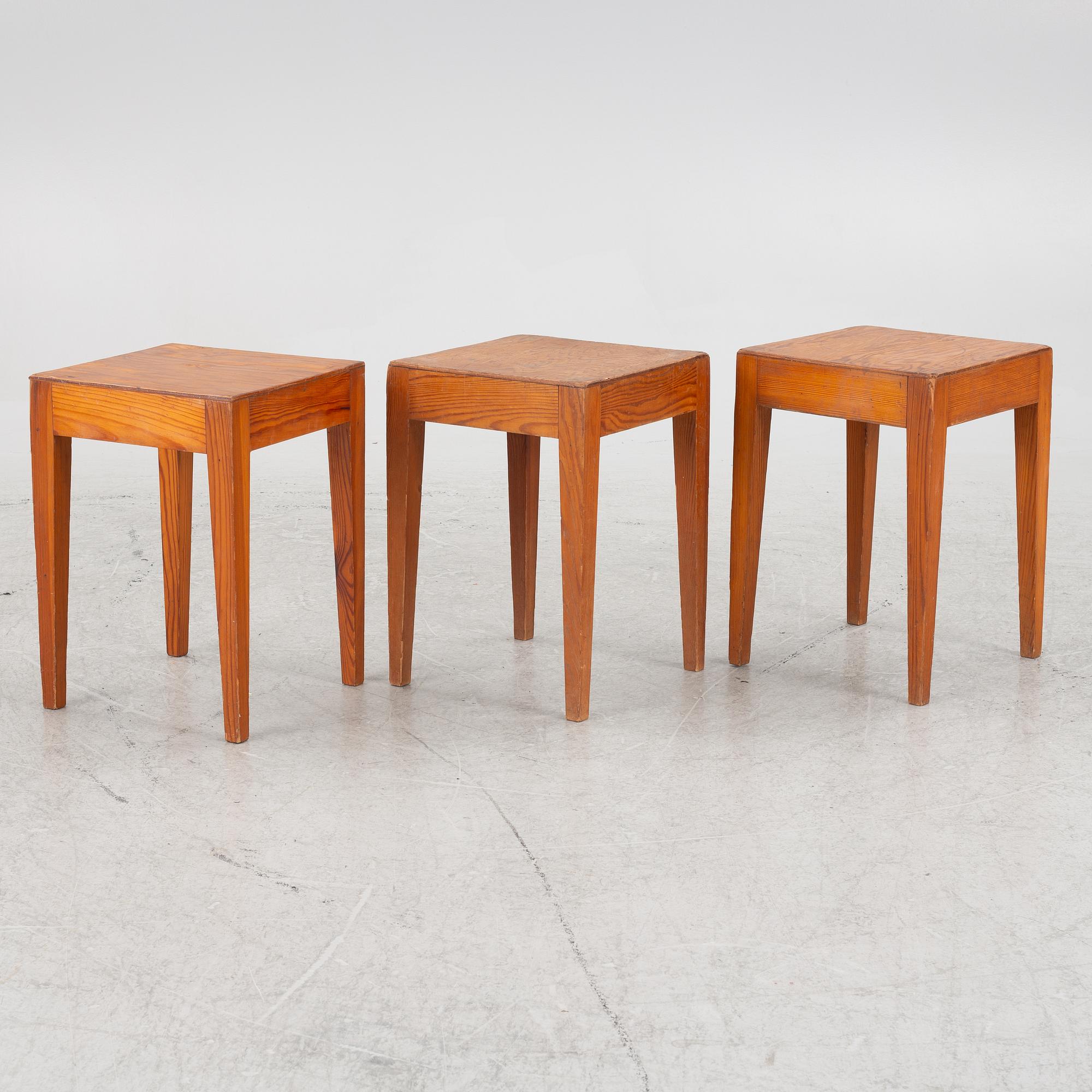 Stools, pine, mid-20th century.