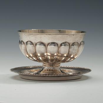 A SAUCE BOWL WITH PLATE, silver. Gustaf Grönholm, Helsinki 1834. Height 9 cm. Weight 275 g.