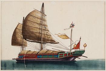 A set of 12 maritime Chinese watercolours on paper by an unknown artist, Qing dynasty, 19th Century.