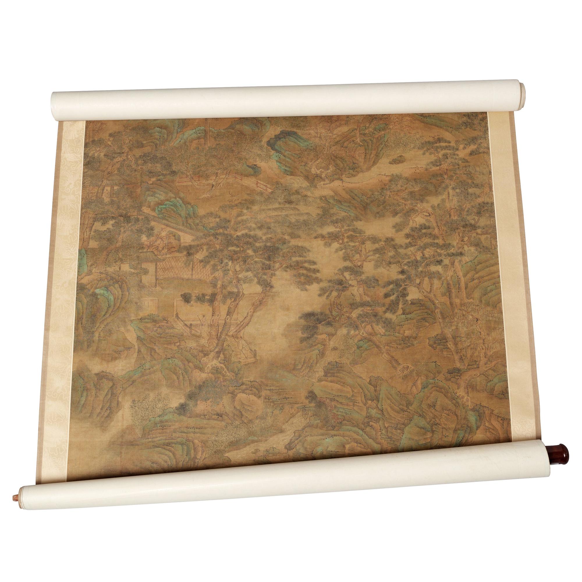 A hanging scroll of a landscape in the style of  Wen Zhengming (1470-1559), Qing Dynasty, presumably 18/19th Century.