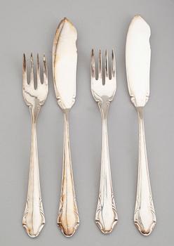 FISKBESTICK, 24 delar, nysilver, "Läckö", 1900-talets andra hälft.