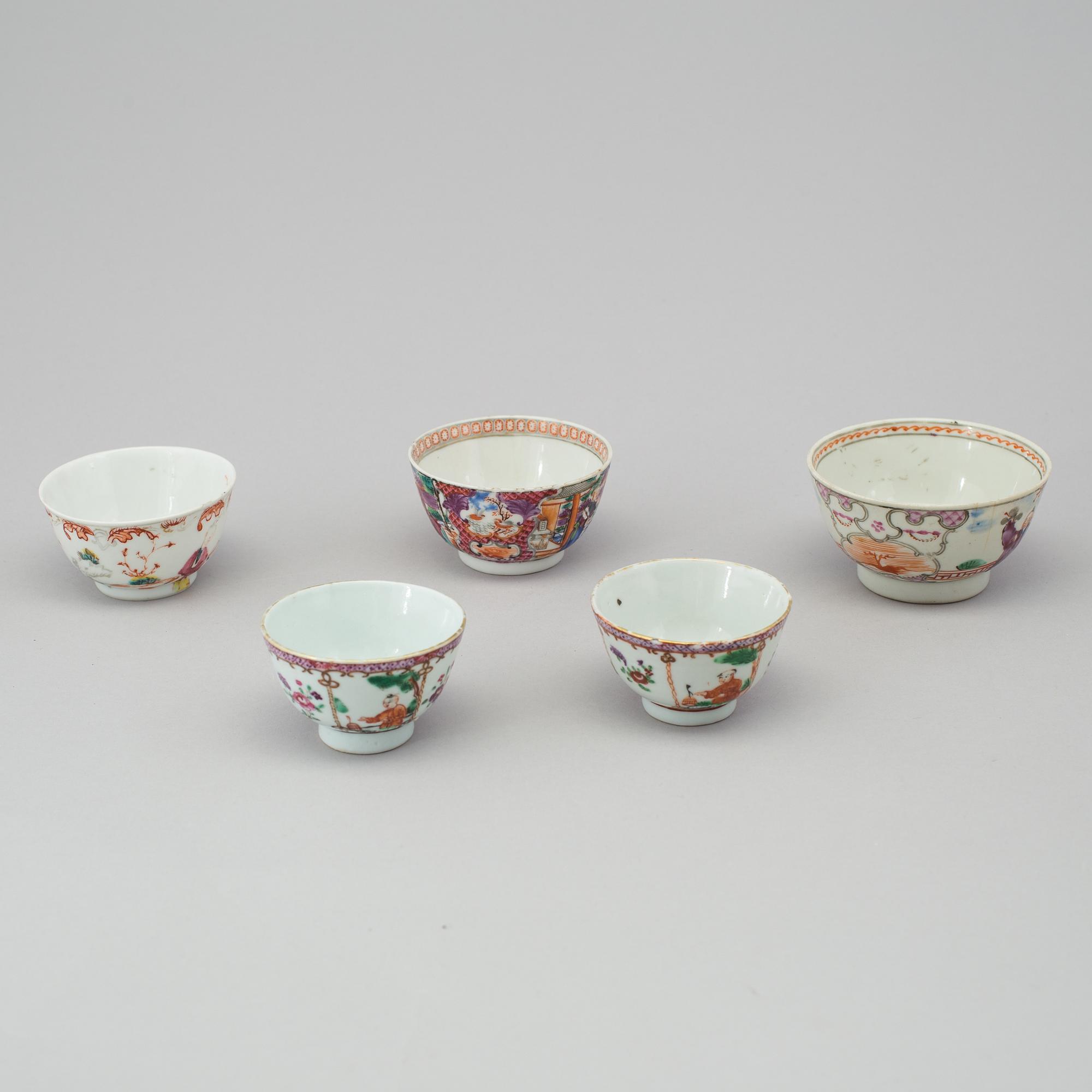 A group of various cups and saucers, Chinese and European, 18th-19th century.
