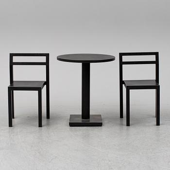 BORIS BERLIN/POUL CHRISTIANSEN, a 'Non' table with two chairs by Komplot design for Källmo.