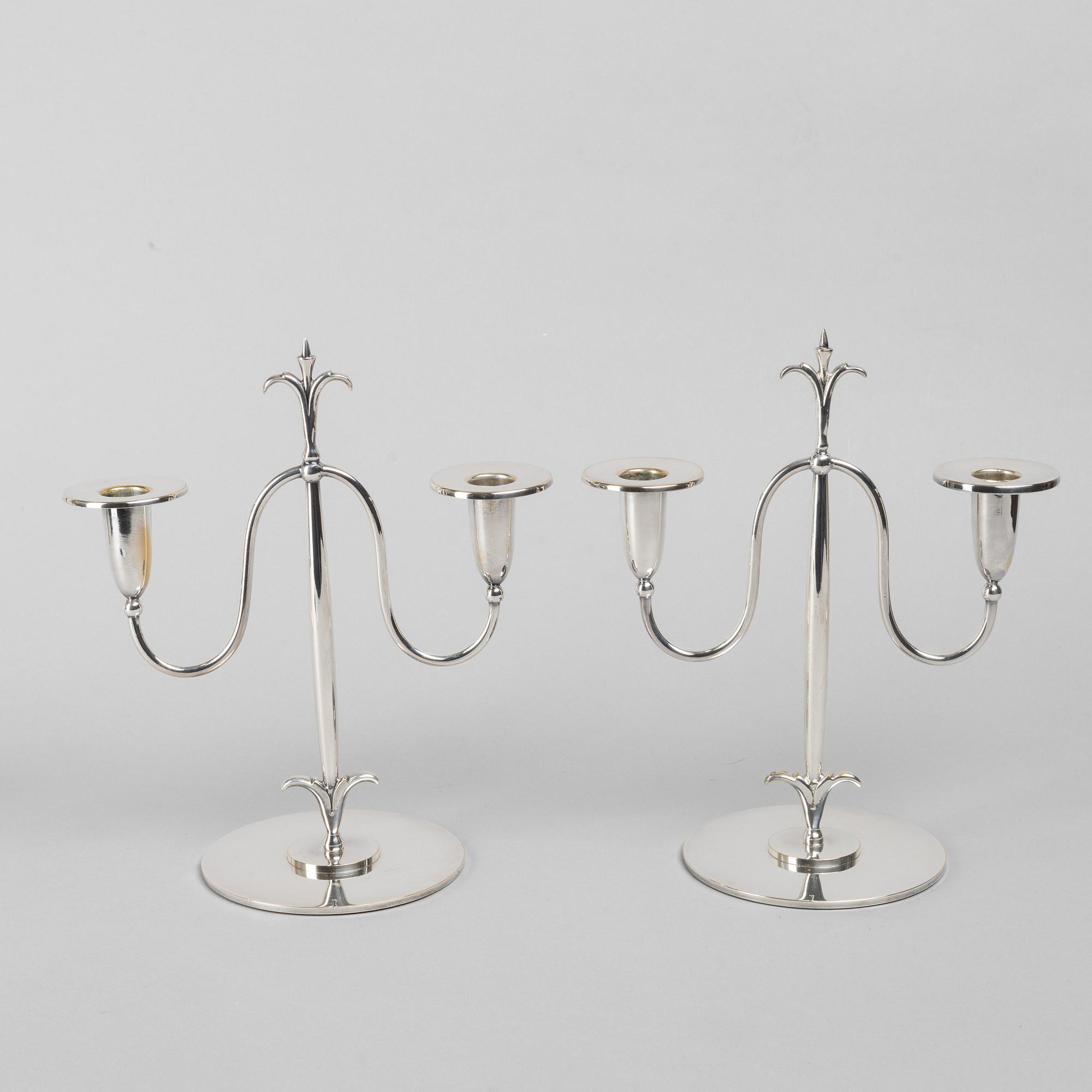 Elis Bergh, kandelabrar, ett par, nysilver, CG Hallberg, Stockholm.