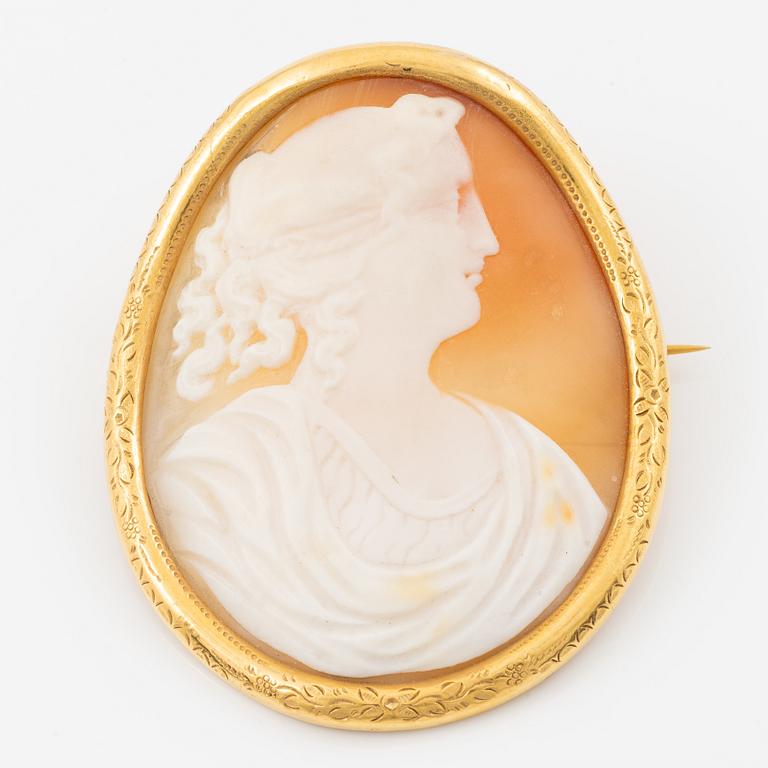 Brooch 14K gold with a shell cameo.