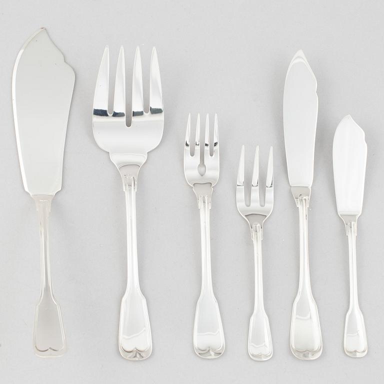 Koch & Bergfeld, fiskbestick, 28 delar, sterlingsilver, modell Altfaden, 1900-talets andra hälft.