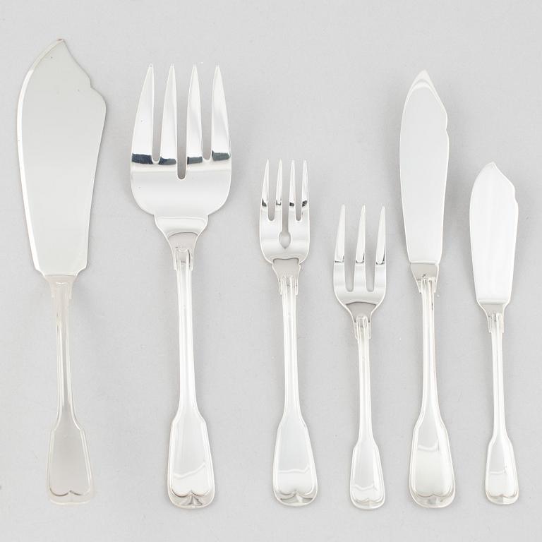 Koch & Bergfeld, a sterling silver fish cutlery set, model Altfaden, second half of the 20th Century (28 pieces).