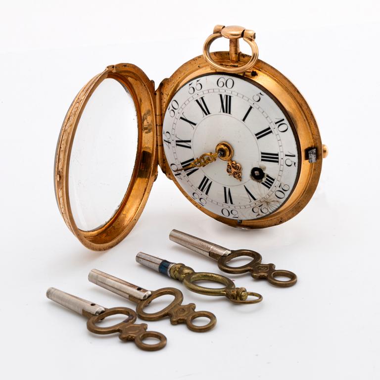 A Romilly 18K gold pocket watch around 1800, 44 mm, total weight ca 54 gr.