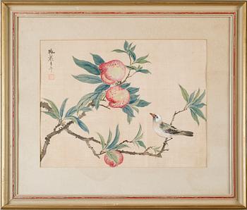 OKÄND KONSTNÄR, sidenmålning, 1900-talets första hälft.