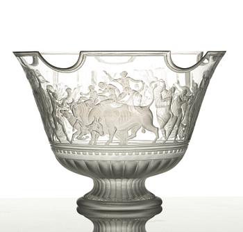 Simon Gate, a Swedish Grace engraved "Bacchus" bowl, Orrefors, Sweden 1926, engraved by Arthur Diessner.