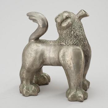 An Anna Petrus pewter bottle in the shape of a lion, Herman Bergman, Stockholm 1923-25.