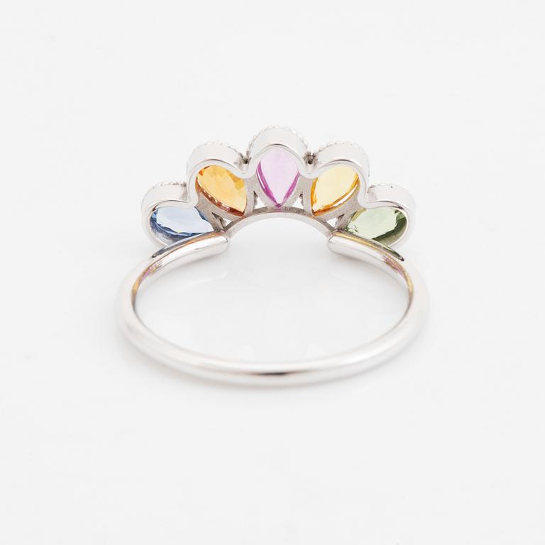 Pear shaped multi coloured sapphire ring.