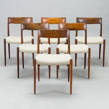 Niels Otto Møller, A 1950s dining table and six '77' chairs for J.L. Møllers Møbelfabrik Denmark.