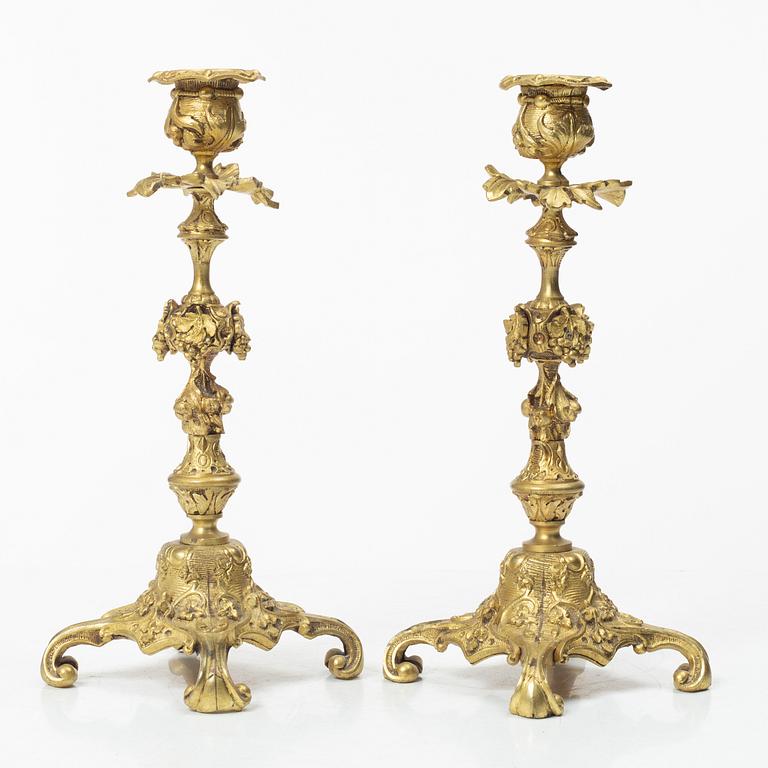 A pair of Oscarian brass candle sticks, Sweden, late 19th century.