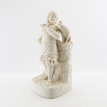 Dekorativ skulptur Flicka med katt biskvi 1900-tal.