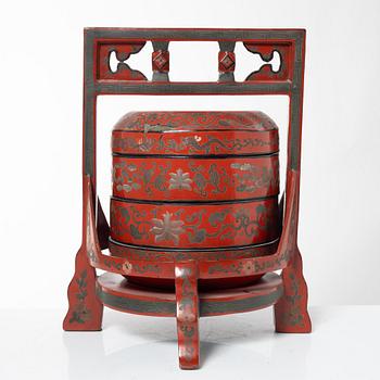 A group of three red wooden vessels, China/Southeast Asia, 20th century.