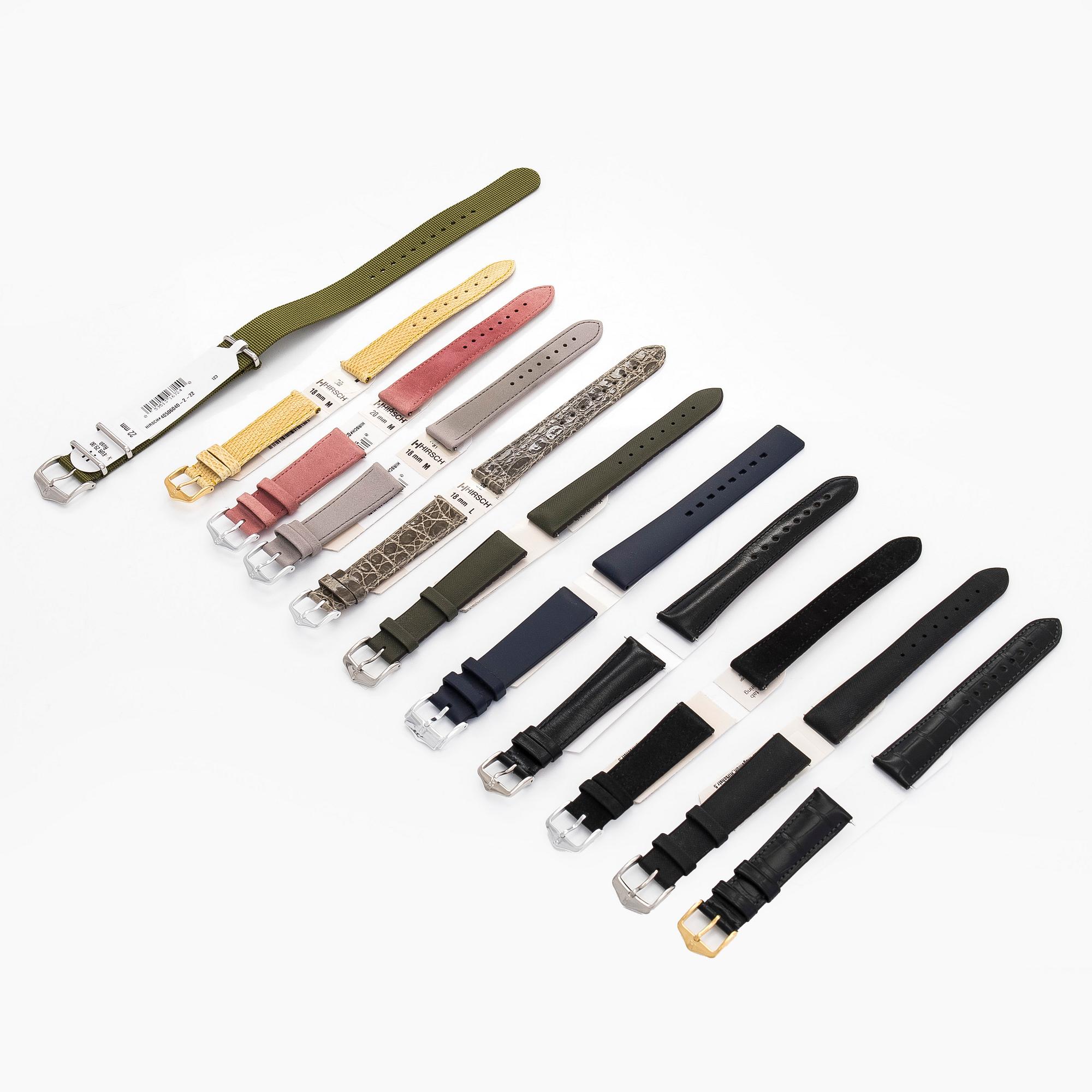 A collection of eleven watch straps, Hirsch.
