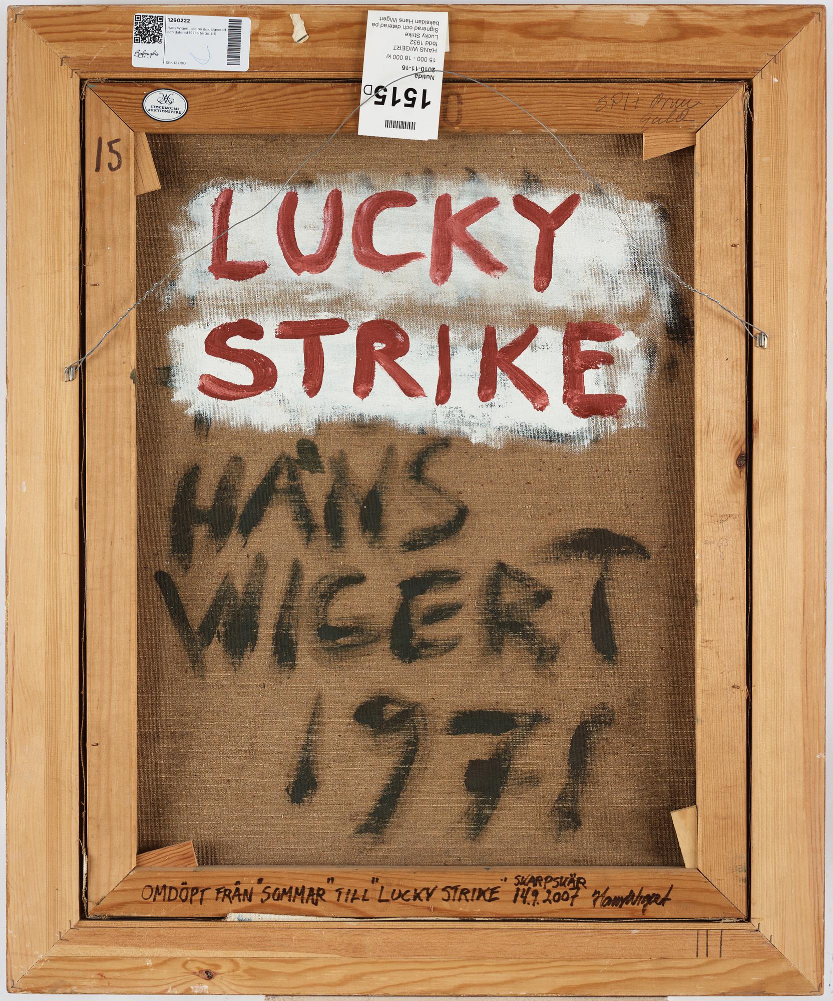 Hans Wigert, olja på duk, signerad och daterad 1971 a tergo.