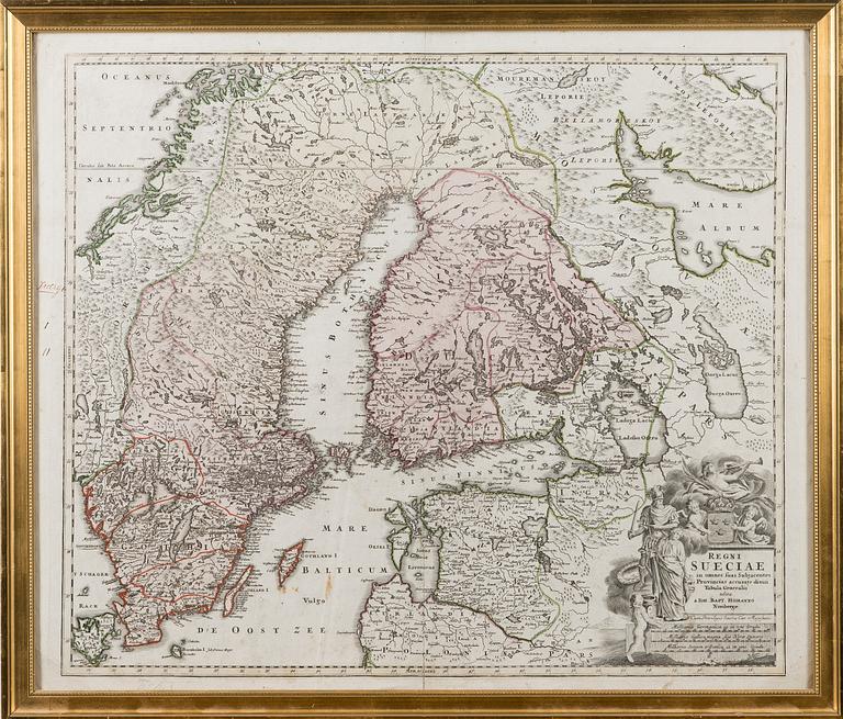 KARTA, handkolorerat kopparstick, Johann Baptist Homann, 1700-tal.