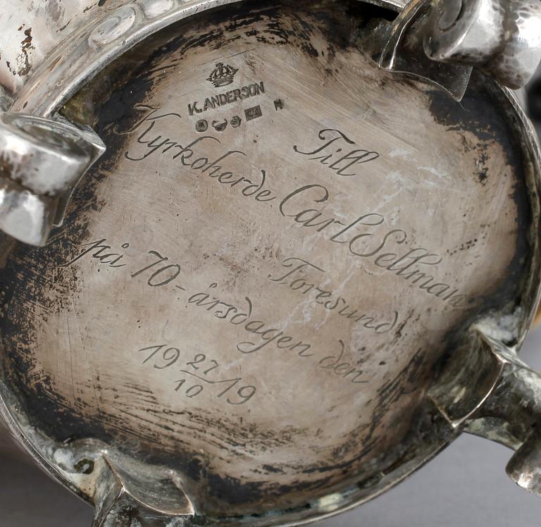 SERVIS, 3 delar, silver, K. Andersson, Stockholm, 1918. Totalvikt ca 1100 gram.