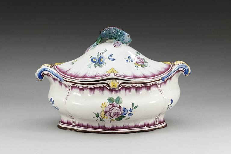 A Swedish faience tureen and cover, Marieberg, period of Ehrenreich, dated 5/6 1766 and 7/7.
