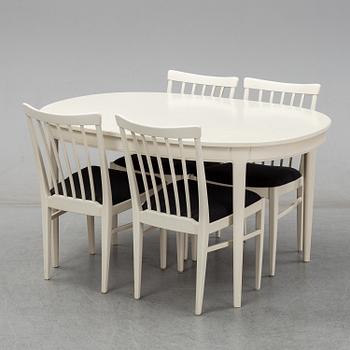 Carl Malmsten, A dining table with four chairs, Bodafors 1960's.