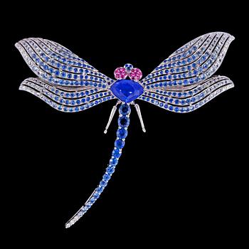 1173. A sapphire, ruby and diamond dragon fly brooch.