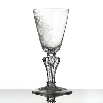 An engraved German glass goblet, 18th Century.