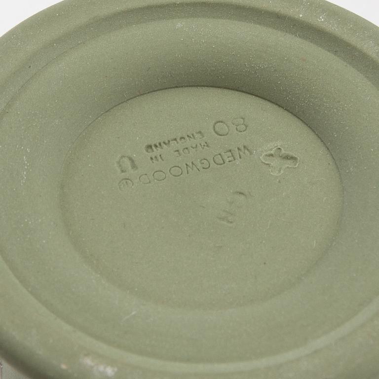 A collection of boxes, plates, and a vase 9 dlr mostly Wedgwood England 20th century jasperware.