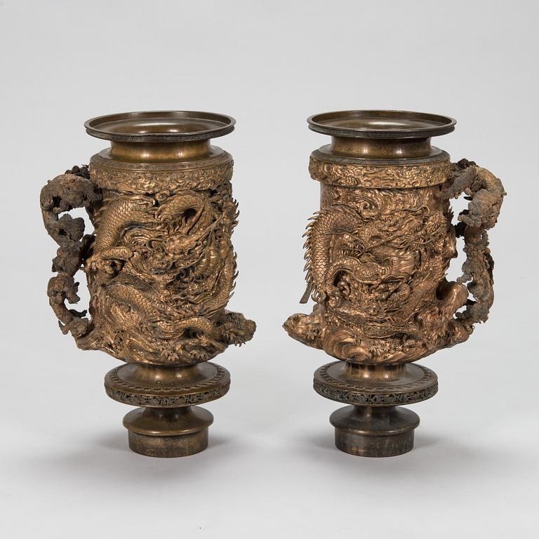 Parts to two bronze insence burners, late Meiji-period, late 19th century, Japan.