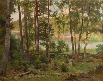 Fredrik Ahlstedt, Metsänäkymä rannan laidalla.