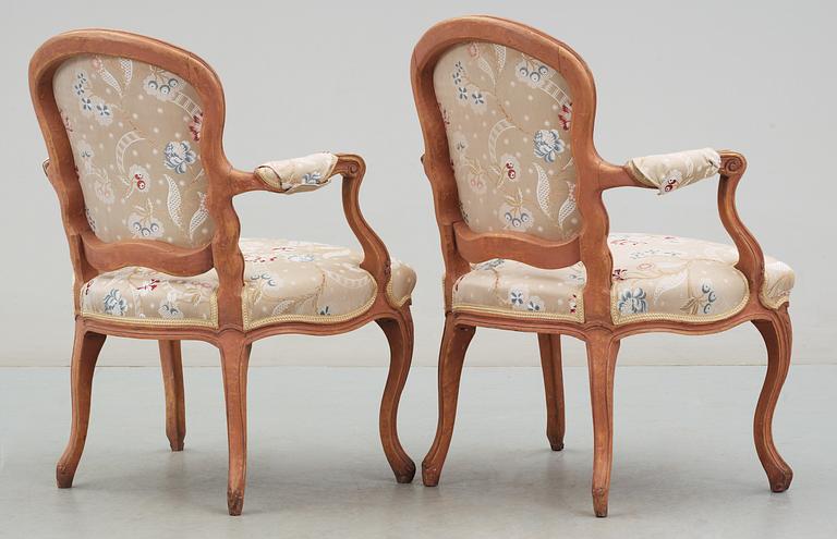 A pair of Swedish Rococo 18th century armchairs.