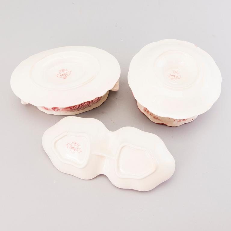 MATSERVIS, 157 delar, flintgods, "Bengali, röd", Rörstrand, 1940-tal.