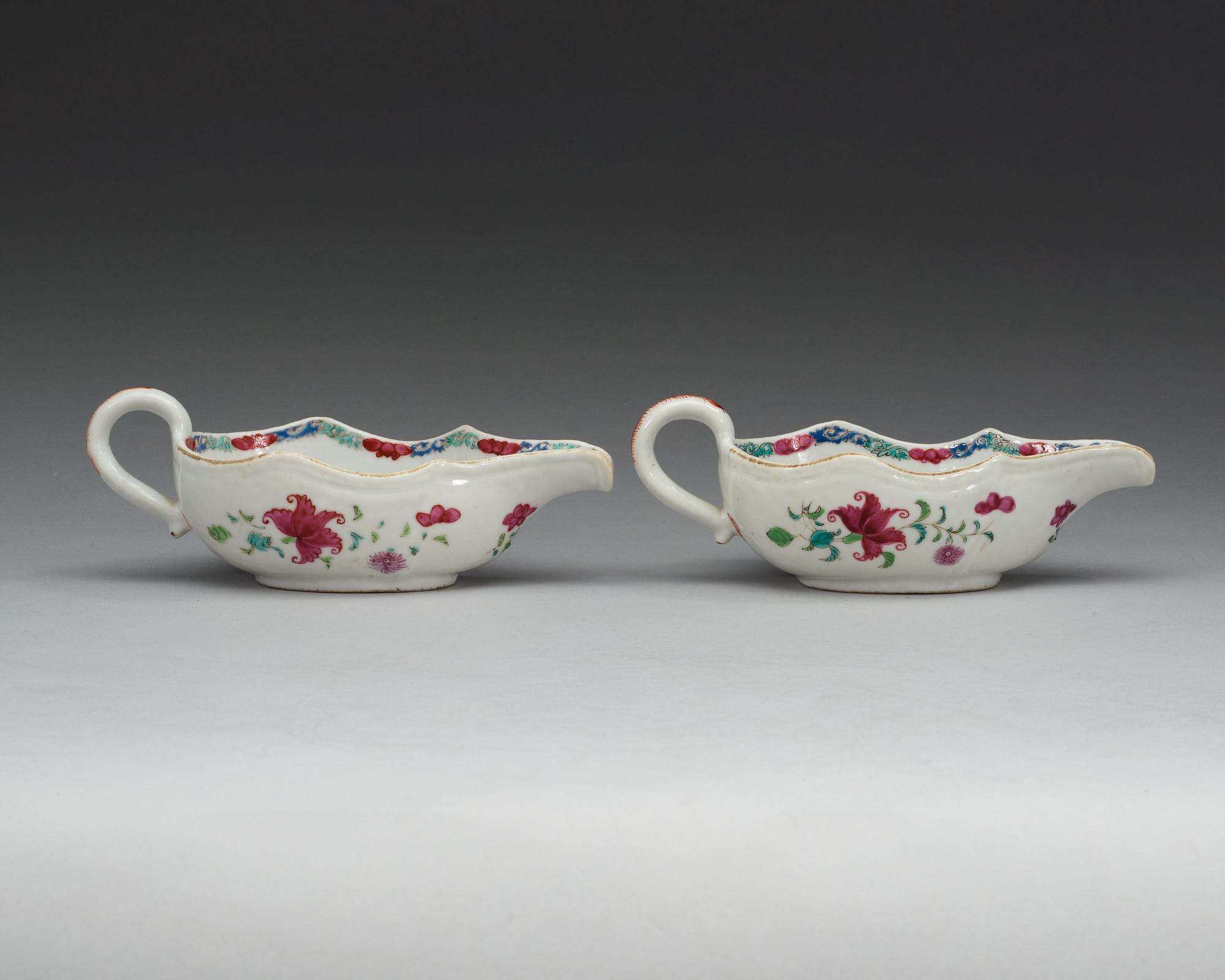 SÅSSNIPOR, ett par, kompaniporslin. Qing dynastin, Qianlong (1736-95).