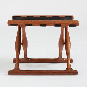 Poul Hundevad, a "Guldhøj" teak and leather Folding Stool for Vamdrup, Denmark 1960's.