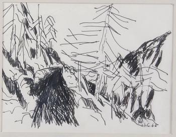 CLAESSON, (SLAS) STIG, 4 st, tuschteckningar. Sign.