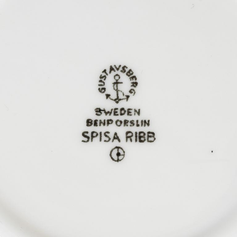 Stig Lindberg, ten "Spisa Ribb" tea cups with saucers, Gustavsberg, Sweden, 1955-74.