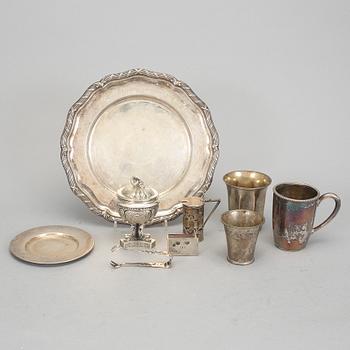 PARTI SILVER, 9 delar, blandade nationaliteter, 1800/1900-tal. Total vikt ca 796 gram.