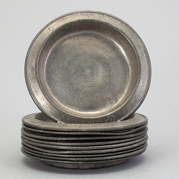A set of ten tin plates, early 19th century.