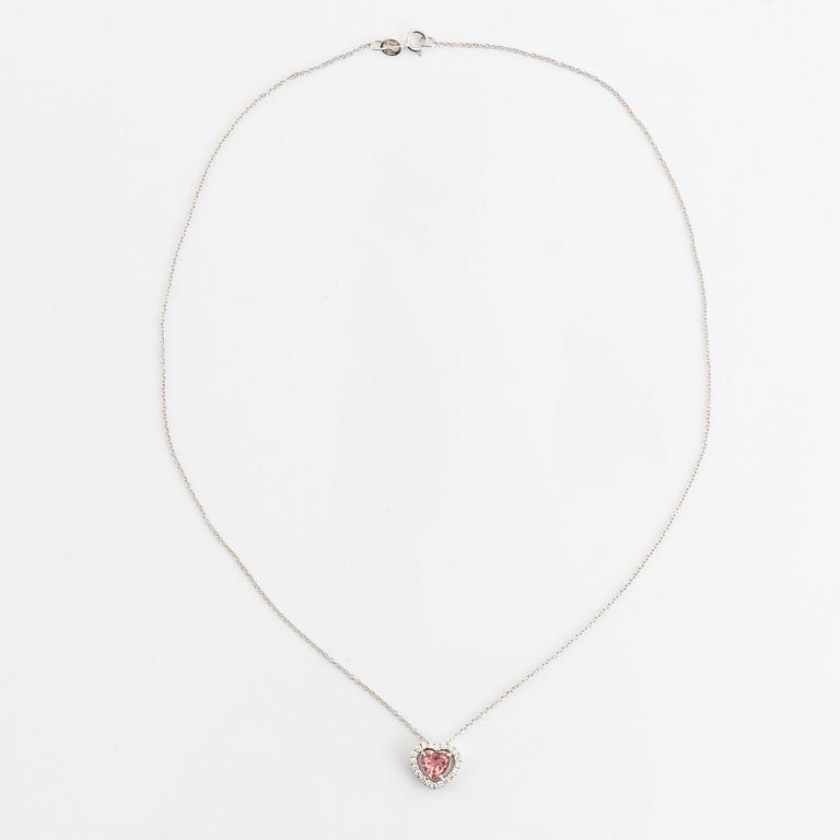 Heart shaped tourmaline and brilliant cut diamond necklace.