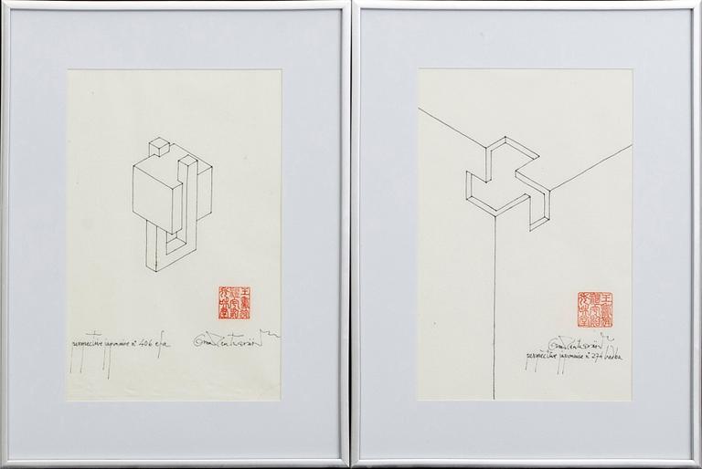 OSCAR REUTERSVÄRD, ink on paper, two pieces, signed.