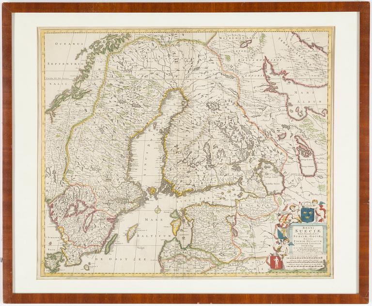 KARTA, gravyr, handkolorerad, 1700-talets första del.