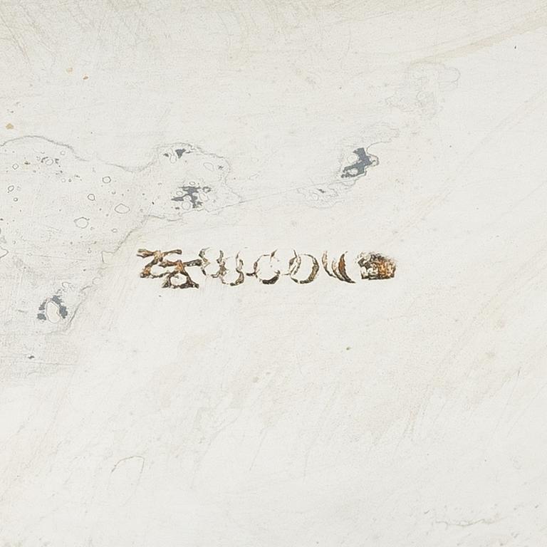 J.H Werner, sauce boat on tray, silver, Rococo style, Germany early 20th century.