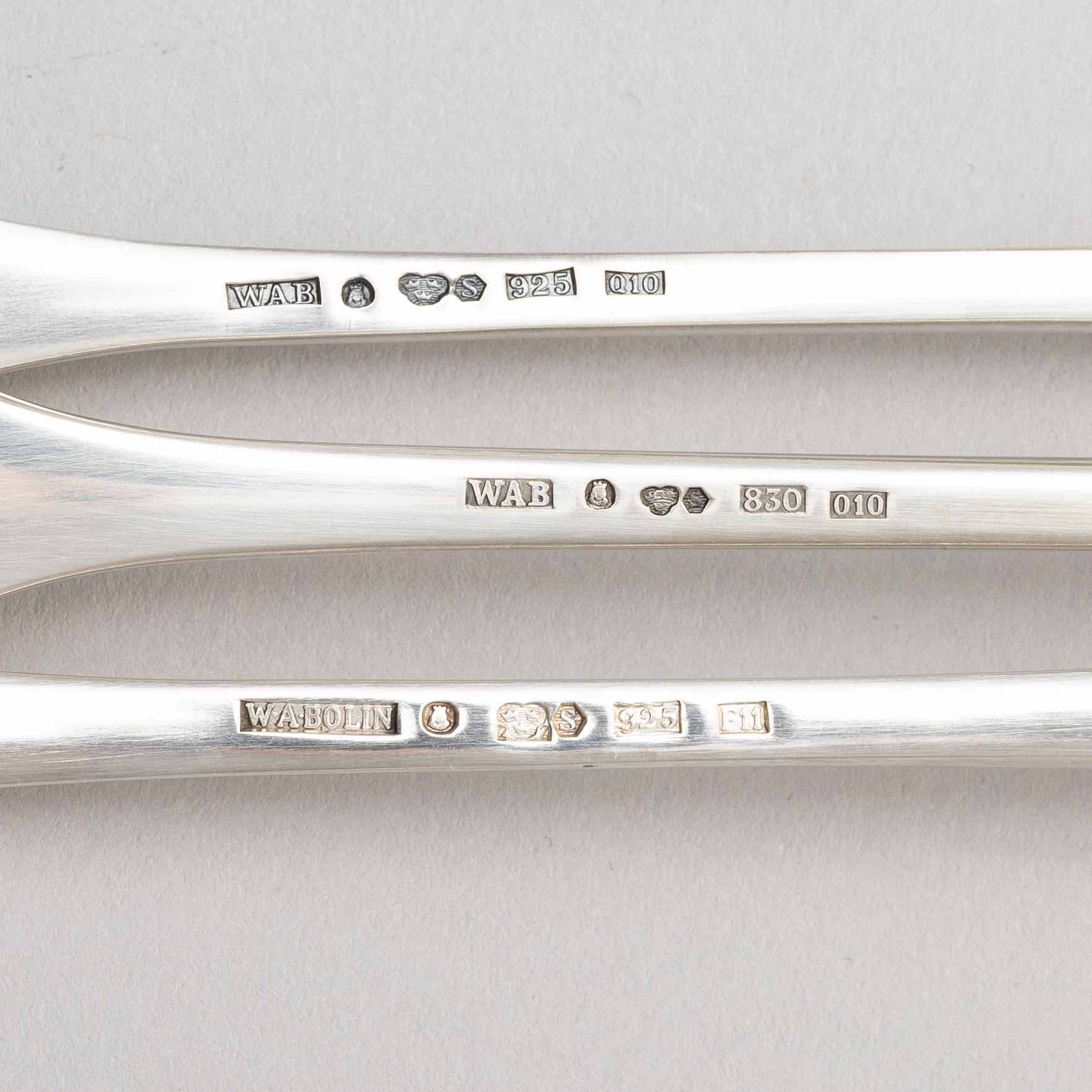 Set of three sterling silver spoons, designed by Barbro Littmarck, W.A. Bolin, Stockholm 1988-2004.