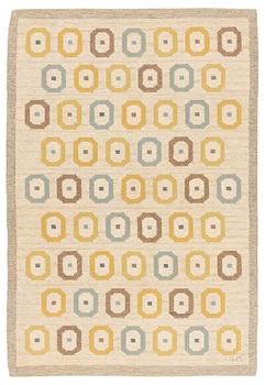 428. Sigvard Bernadotte, a carpet, 'Ögonstenar', flat weave, c 241 x 163 cm, signed SB.