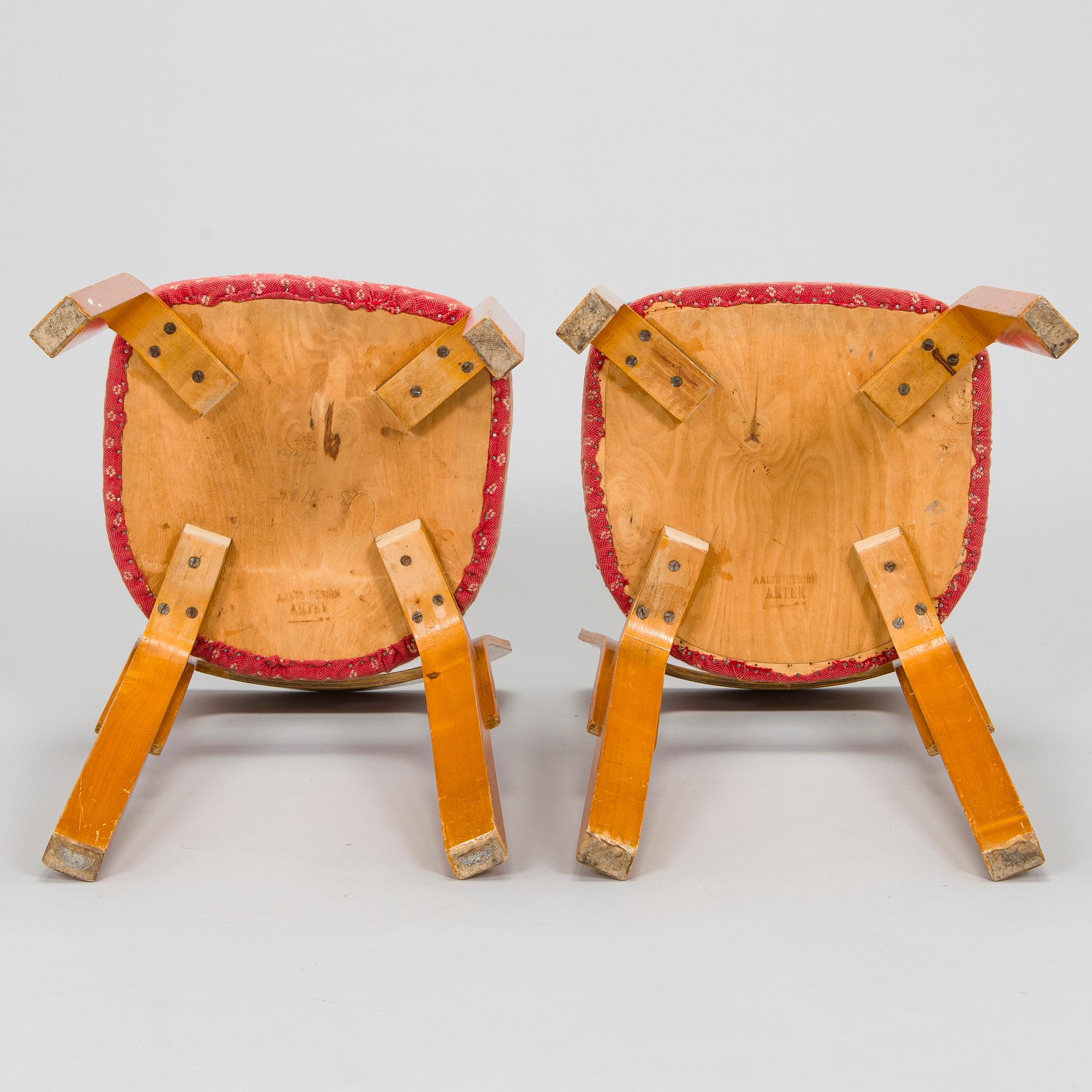 Alvar Aalto, a pair of  'A65' chairs for O.Y. Huonekalu- ja Rakennustyötehdas A.B. early 1940s.