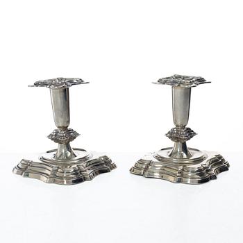 A pair of Norwegian silver candlesticks, mark of T Olsens Eftf, Bergen, Norway, Swedish import mark, 20th century.