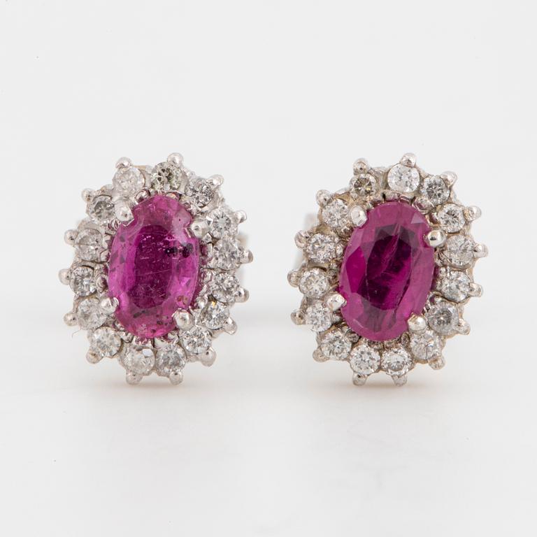 14K gold earrings with ruby and diamonds.