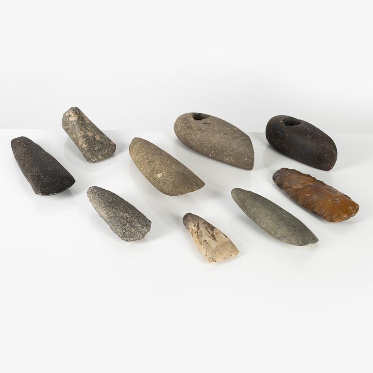 Nine stone axes.