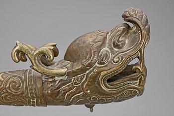 CEREMONIHORN, 2 st, mässing samt koppar, Tibet, trol 1800-tal.